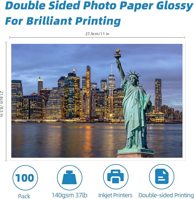 Uinkit 100 sheets Photo Paper Glossy Double Sided 8.5x11 Inkjet 37lb 140gsm Dye - Image 4