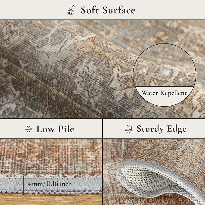 GENIMO 9x12 Area Rugs for Living Room, Machine Washable Non Slip Vintage Rugs - Image 8