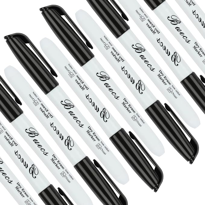 Buecs Black Dry Erase Markers, Chisel tip, Dry-Erase Boards, School Office - Image 3