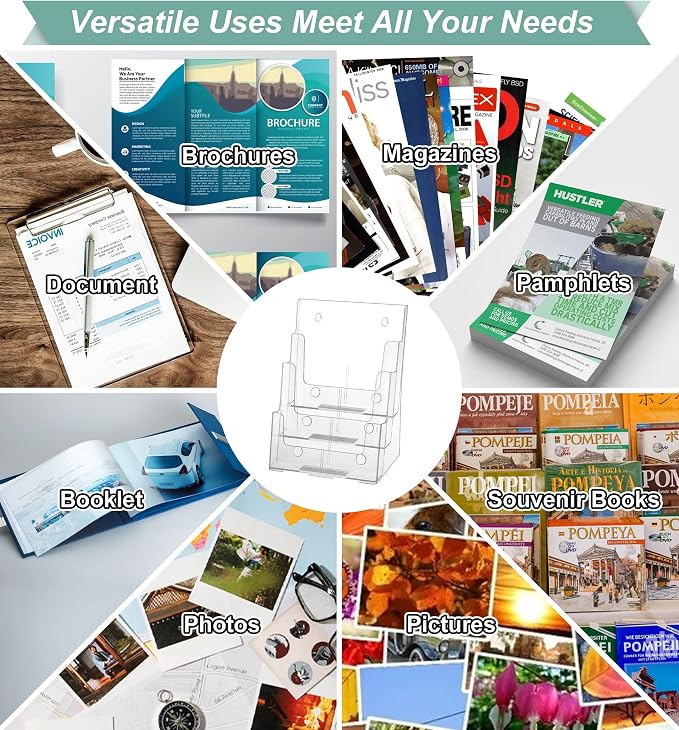 Argvey Acrylic Brochure Holder 8.5 x 11 inches, 3 Tier Clear Literature Holder - Image 7