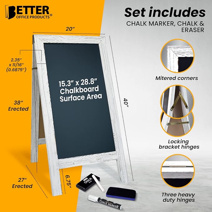 Better Office Products Magnetic A-Frame Chalkboard Sign, Extra Large 20" x 40" - Image 3