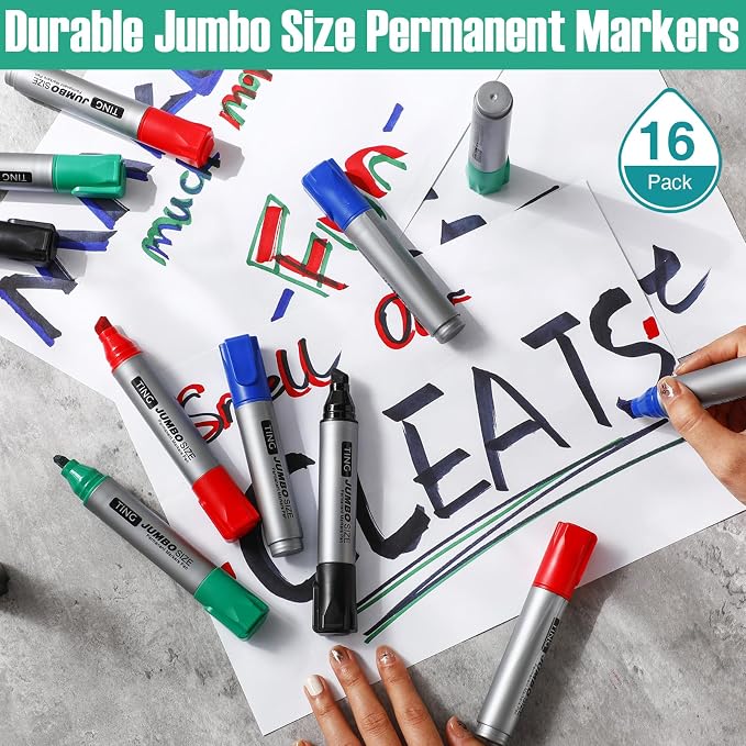 Fuutreo 16 Pcs Jumbo Size Permanent Markers Bulk Large Chisel Tip Permanent - Image 7