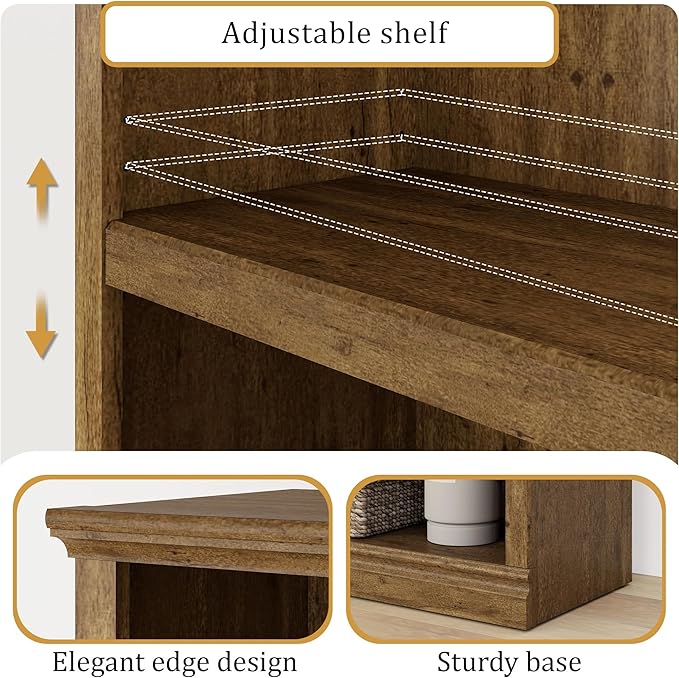 blini 3-Shelf Bookcase Wooden Bookshelves 33in Wide Floor Standing Display - Image 3
