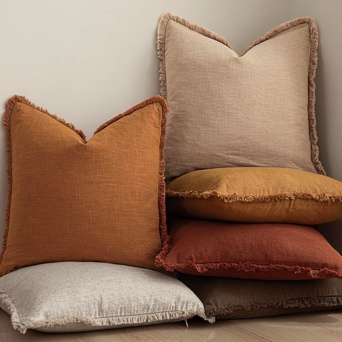 Foindtower Set of 2 Decorative Linen Fringe Throw Pillow Covers Cozy Boho - Image 6
