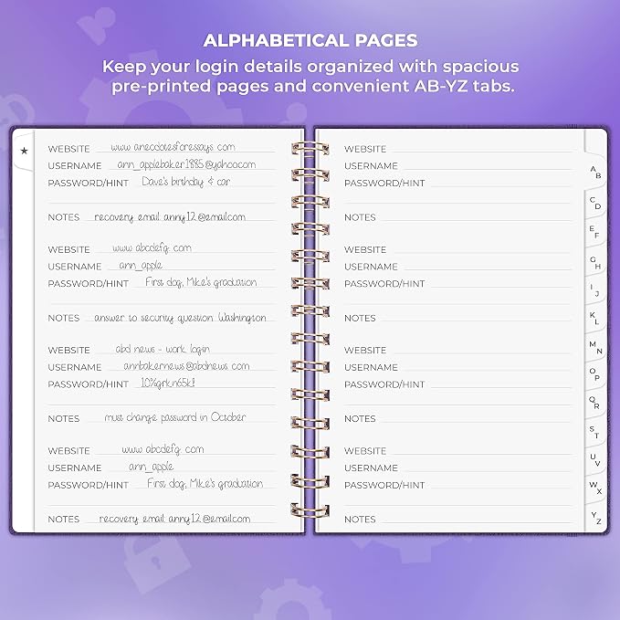 Clever Fox Password Book Spiral – Internet Address & Password Organizer - Image 3