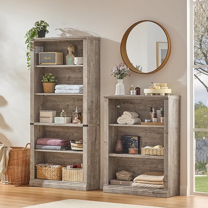 RWYHG 43" Grey Tall Bookshelf Set of 4, 3-Tier Thick Wooden Book Shelf - Image 4