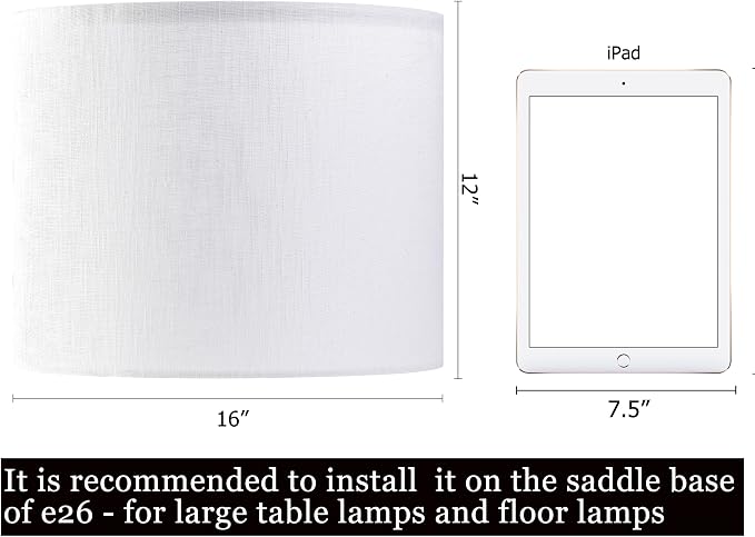 White Linen Lampshades Set of 2 Large, Drum Lamp Shade 16" Top x 16" Bottom x - Image 2