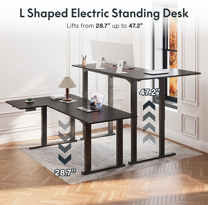 SANODESK 4-Leg L Shaped Standing Desk, Electric Height Adjustable Desk - Image 4