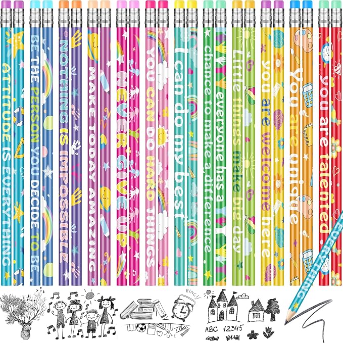 60 Pcs Motivational Pencils Bulk, Rainbow Inspirational School Pencils by RAGNHILD