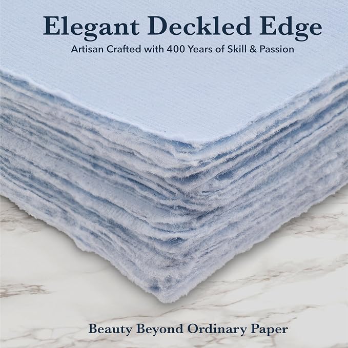 Wanderings 50 Pack Blue A6 Handmade Deckled Edge Cotton Paper - Image 2