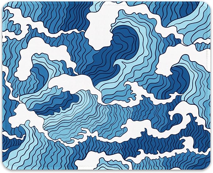 Auhoahsil Mouse Pad, 12 x 10 in Japanese Style Wave Computer Mouse Pad by Auhoahsil
