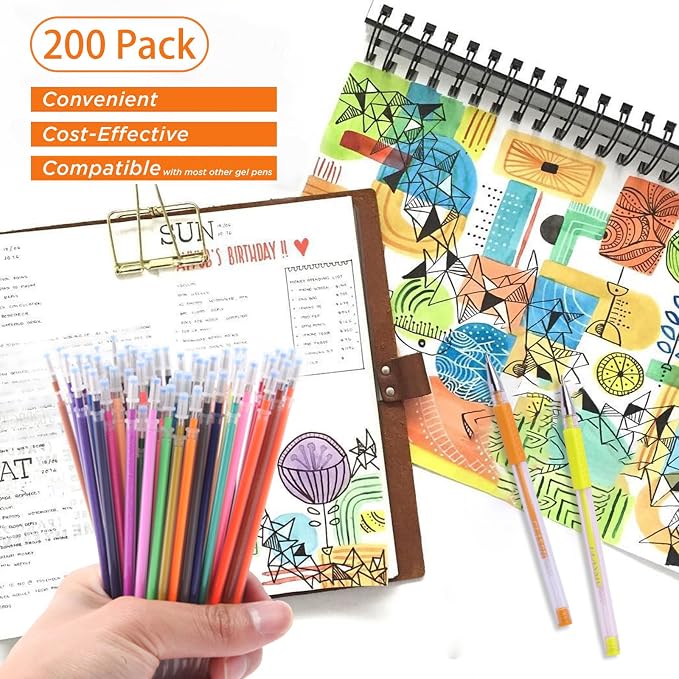 ZSCM 200 Colors Gel Pen Ink Refills, Glitter Neon Gel Ink Pens Refills Replace - Image 5