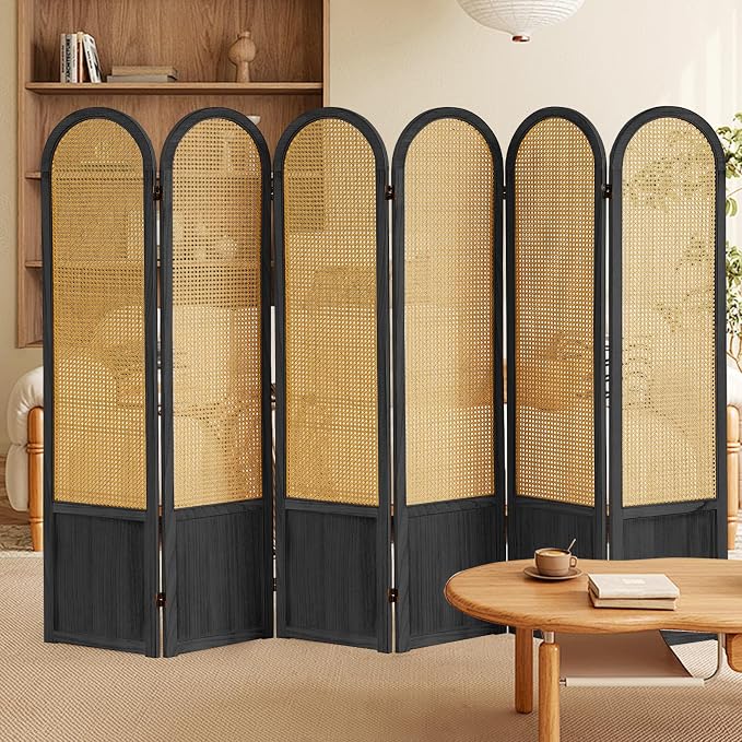 Asnefeli Room Divider 4 Panels, Folding Privacy Screen, Foldable Wood Rattan - Image 7