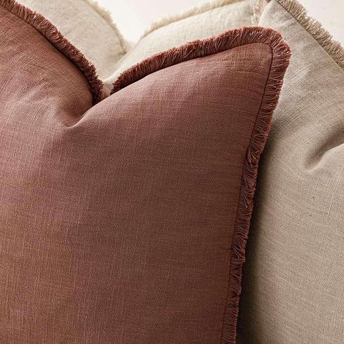 Foindtower Set of 2 Decorative Linen Fringe Lumbar Throw Pillow Covers Boho - Image 5