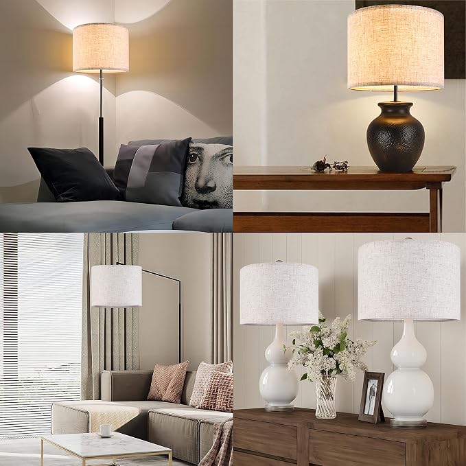 Set of 2 Drum Lampshades for Table, Floor & Bedside Lamps - Image 7
