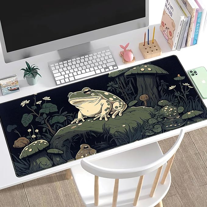 Kawaii Mushroom Cute Frog Desk Mat Anime Gaming Mouse Pad Dark Green Forest - Image 7