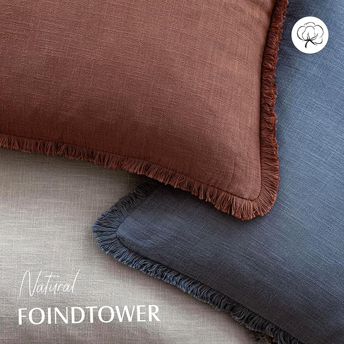 Foindtower Set of 2 Decorative Linen Fringe Throw Pillow Covers Cozy Boho - Image 4