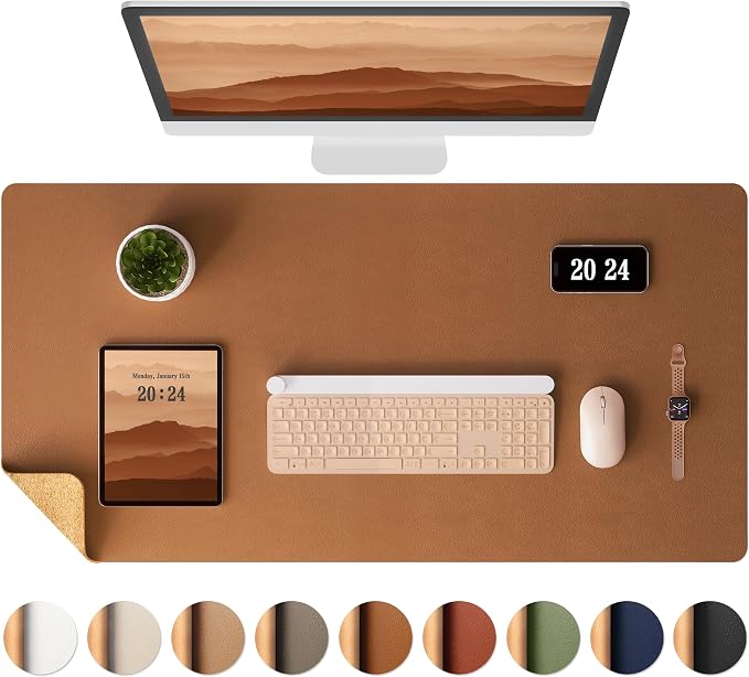 Aothia Double-Sided Desk Pad, 37.8"x17" Leather Desk Mat, Eco Cork Desk Pad by AothiaSimpleNaturalUnique