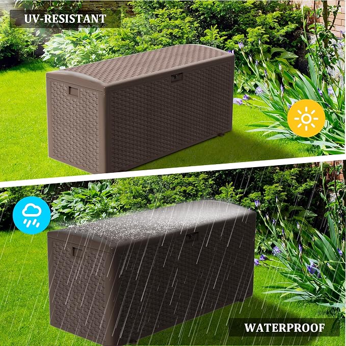 PATIOEASY 180GAL Deck Box -Grey, Wheeled Footlocker, Waterproof Resin Storage - Image 6