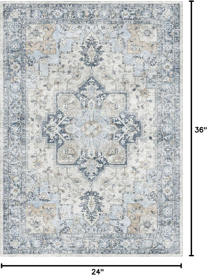 GENIMO Area Rug 2x3 Doormat, Machine Washable Low Pile Vintage Rugs, Small - Image 2