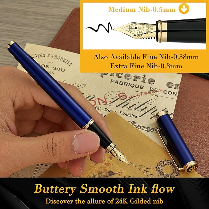 BEILUNER Blue Fountain Pen, Stunning Luxury Pens - Image 4