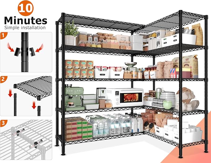REIBII 1600LBS Storage Shelves 69.8''W Metal Shelving 5 Tier Wire Shelving Unit - Image 8