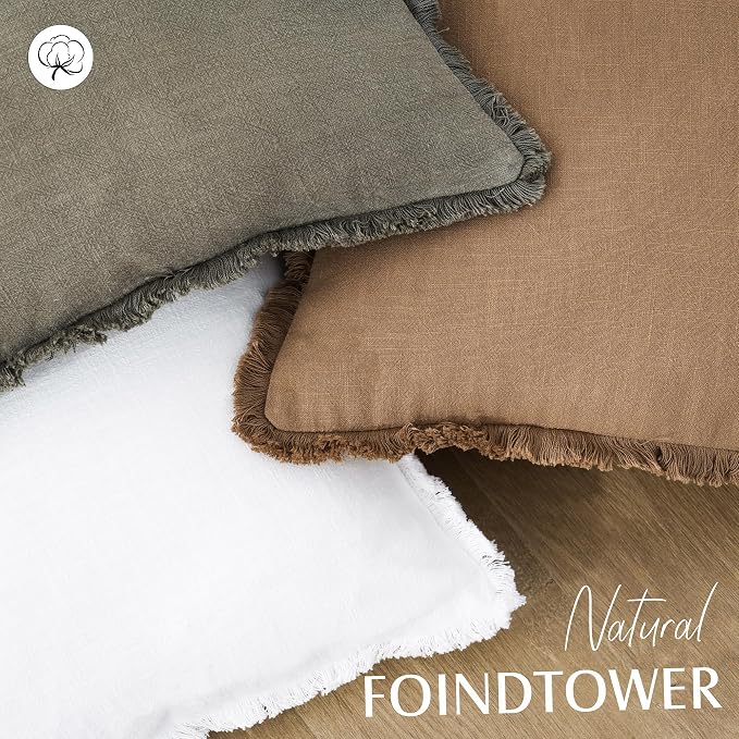 Foindtower Set of 2 Decorative Linen Fringe Throw Pillow Covers Cozy Farmhouse - Image 4