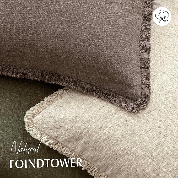 Foindtower Set of 2 Decorative Linen Fringe Throw Pillow Covers Cozy Farmhouse - Image 4