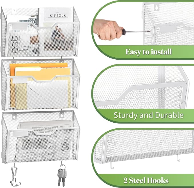 YINGHUA 3 Pack Mesh File Holders Wall Mounted - Image 4