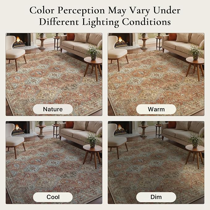 GENIMO 9x12 Area Rugs for Living Room, Machine Washable Non Slip Rugs, Low Pile - Image 8