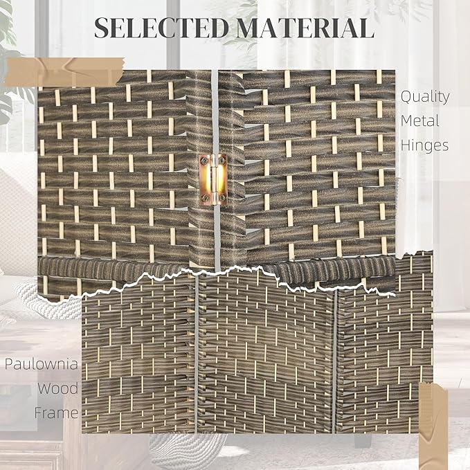 HOMCOM 4 Panel Room Divider, Hand-Woven Freestanding Wall Partition - Image 5