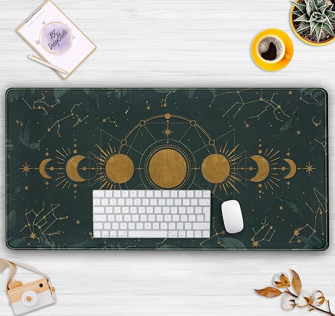 Dark Academia Mousepad Forest Green XXL Desk Mat Gold Moon Phases Large - Image 7
