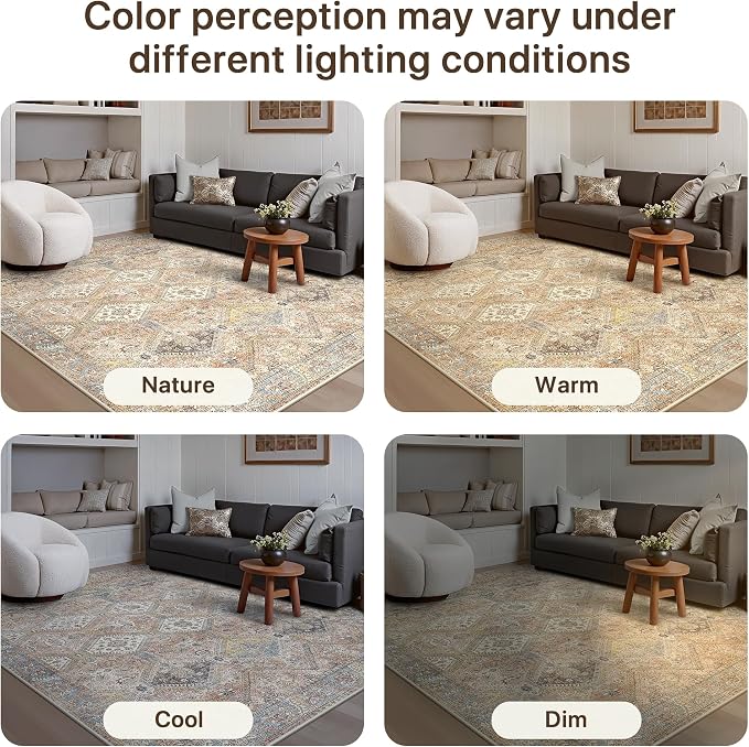 GENIMO 9x12 Area Rugs for Living Room, Machine Washable Non Slip Vintage Rugs - Image 7