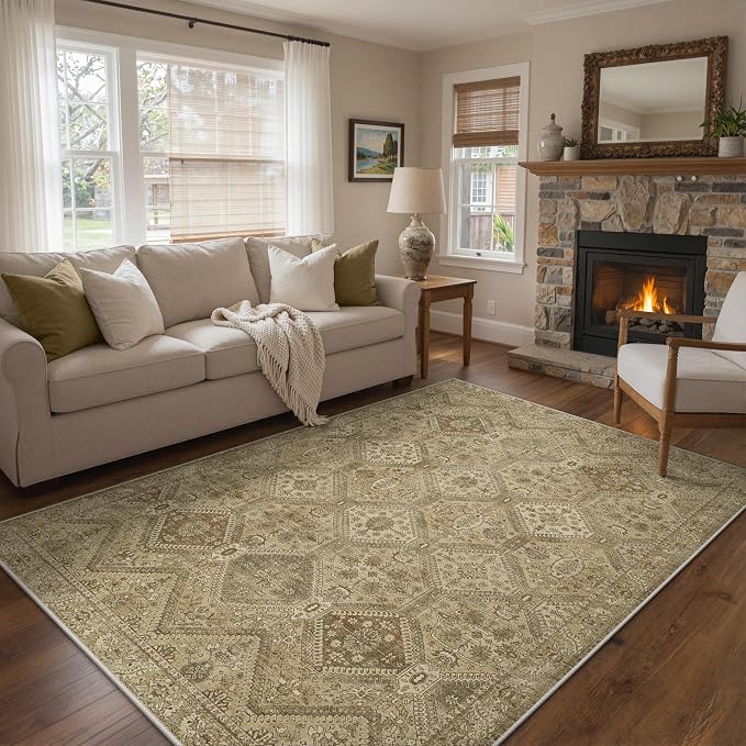 GENIMO 9x12 Area Rugs for Living Room, Machine Washable Non Slip Vintage Rugs - Image 2