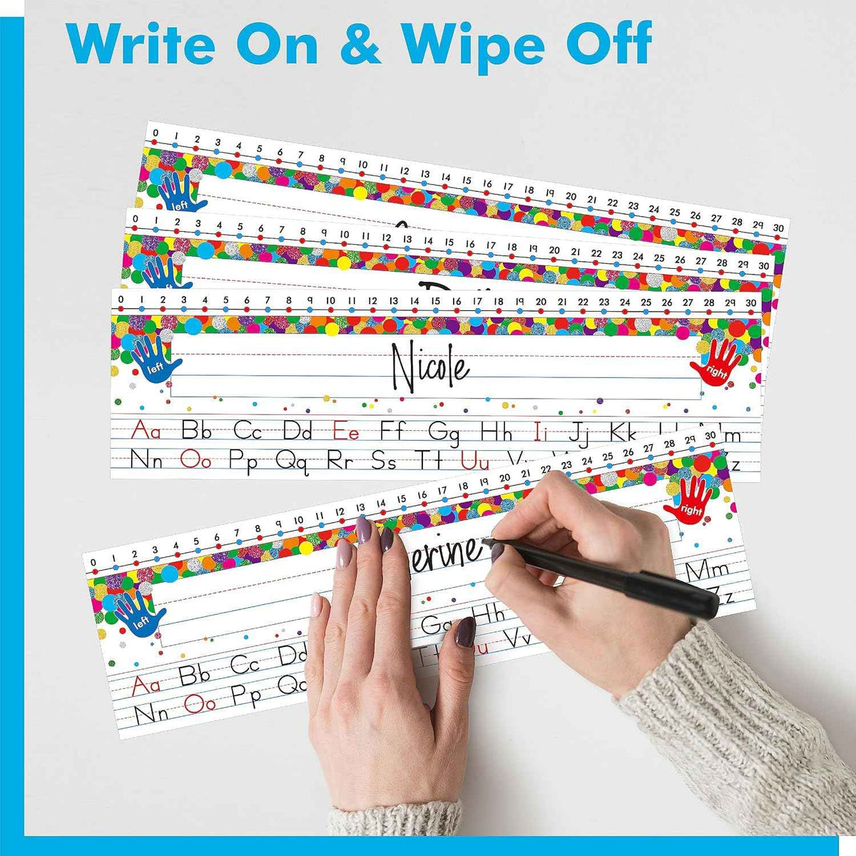 40 PCS Desk Nameplates – Waterproof, Erasable & Reusable with Alphabet & Number Line