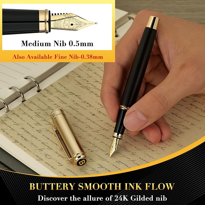 BEILUNER 316 Fountain Pen, Stunning Luxury Blackwood, 24K Gilded Nib, Gorgeous - Image 5