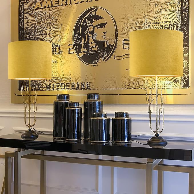 Yellow Velvet Drum Lamp Shade Medium Lampshade 13``Top×13``Bottom×10``High - Image 9