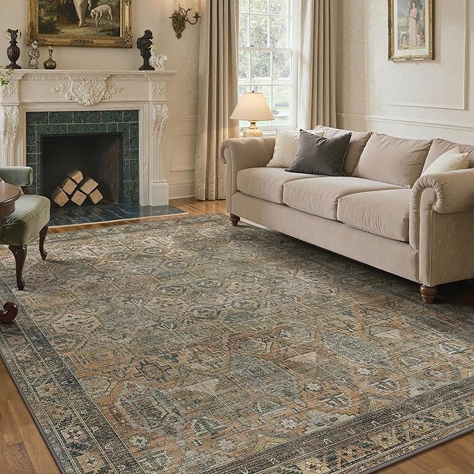 GENIMO 8x10 Area Rugs for Living Room, Machine Washable Non Slip Vintage Rugs by GENIMO