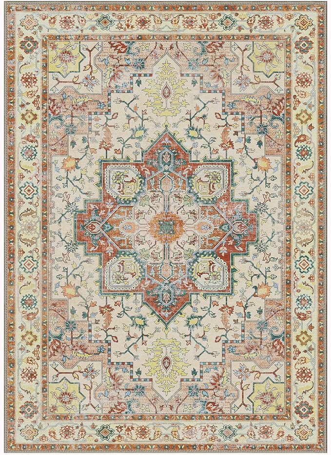 GENIMO 8x10 Area Rugs for Living Room, Machine Washable Non Slip Vintage Retro - Image 8