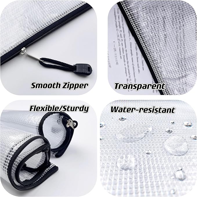 Oaimyy-8 * 10 inchs-18 Pcs-Plastic Mesh Zipper Pouch Document Folders Bag Zip - Image 5