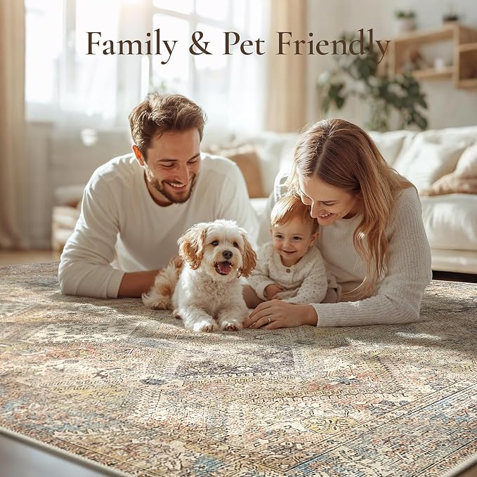 GENIMO 9x12 Area Rugs for Living Room, Machine Washable Non Slip Vintage Rugs - Image 6