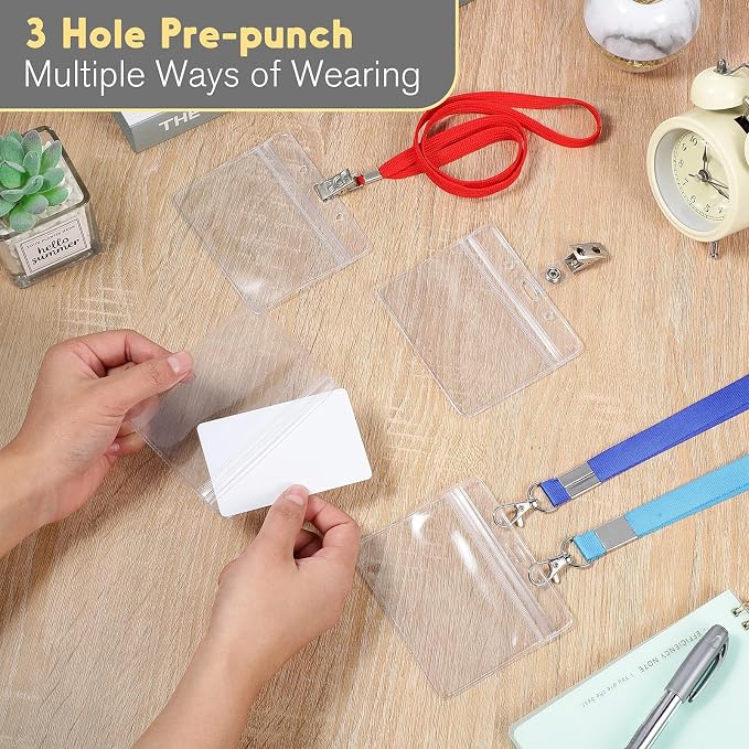 Marspark 500 Pieces Clear Plastic Horizontal Name Badge ID Card Holders - Image 7