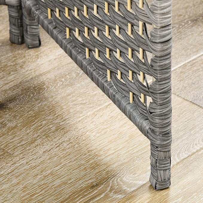 HOMCOM 4 Panel Room Divider, Hand-Woven Freestanding Wood Partition - Image 9