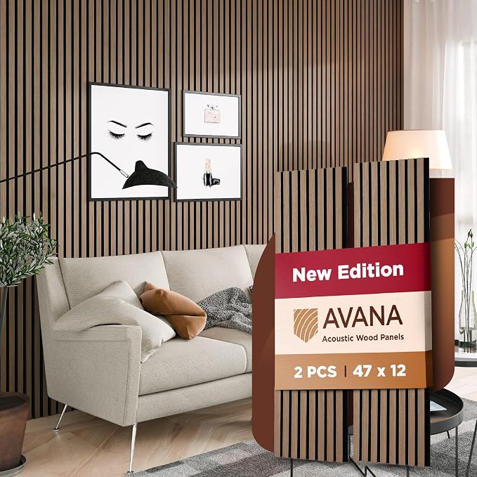 Avana Acoustic Wood Wall Panels – 47.2 X 12.6 Inch Smoke Walnut Acoustic Panels by AvanaHome