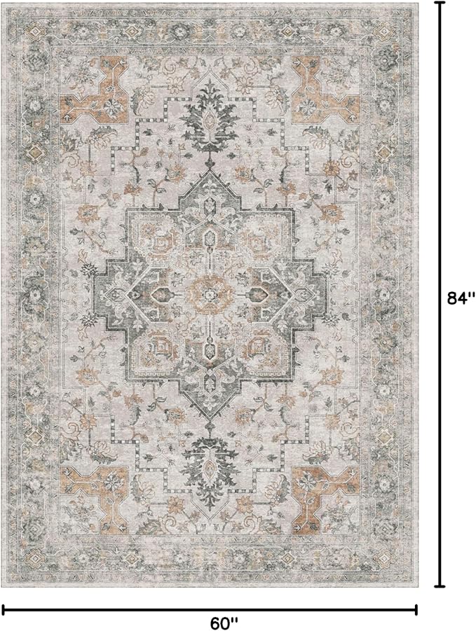 GENIMO 5X7 Area Rugs for Living Room, Machine Washable Non Slip Vintage Rugs - Image 2