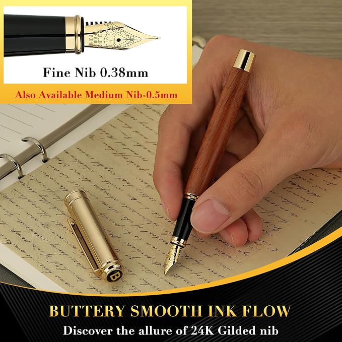 BEILUNER 316 Fountain Pen, Stunning Luxury Rosewood, 24K Gilded Nib, Gorgeous - Image 5