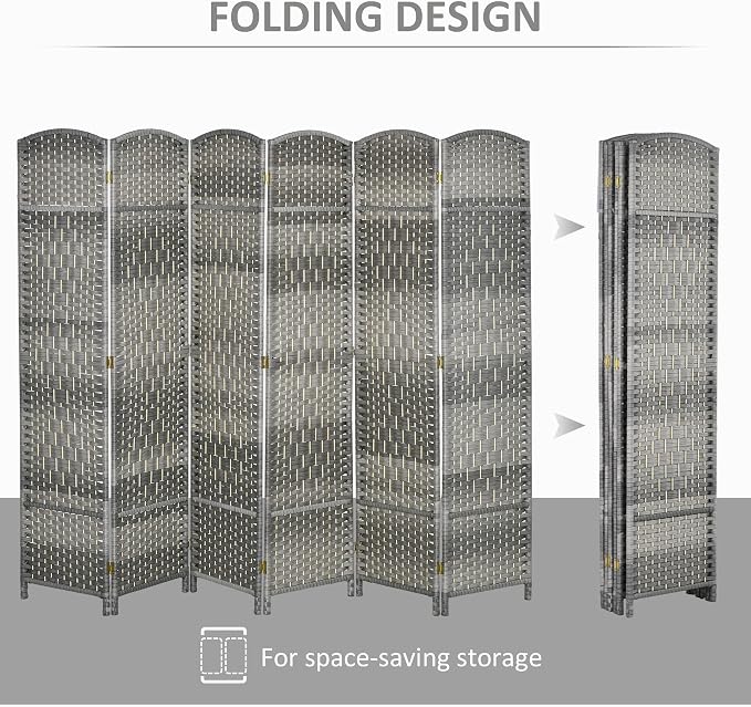HOMCOM 6 Panel Room Divider, Hand-Woven Freestanding Wall Partition - Image 3