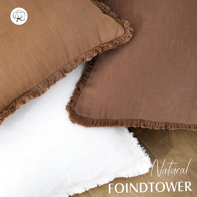 Foindtower Set of 2 Decorative Linen Fringe Throw Pillow Covers Cozy Farmhouse - Image 4