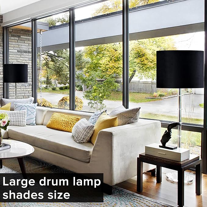 GO&SO Black Velvet Lamp Shades Set of 2 Large Drum Lampshades -16" Top x 16" - Image 8