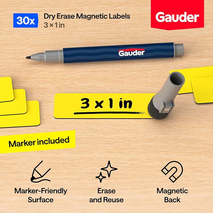 GAUDER Magnetic Dry Erase Labels | 30x Magnetic Labels | Dry Erase Magnets - Image 2